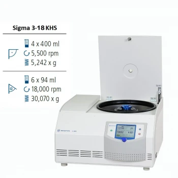 Лабораторна центрифуга Sigma 3-18KHS настільна з охолодженням та нагріванням